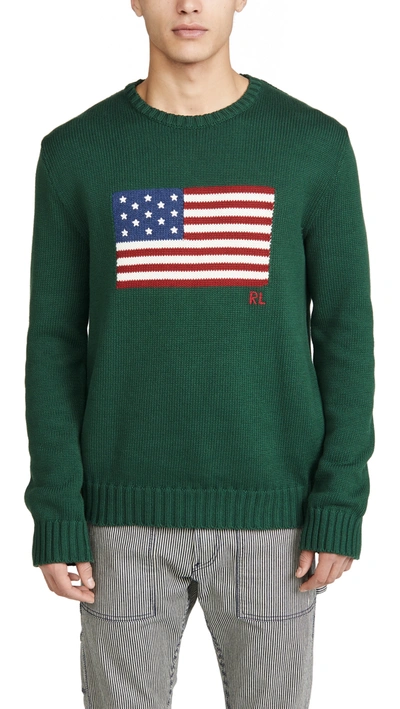 Polo Ralph Lauren Iconic Flag Cotton Intarsia-knit Sweater In Green |  ModeSens