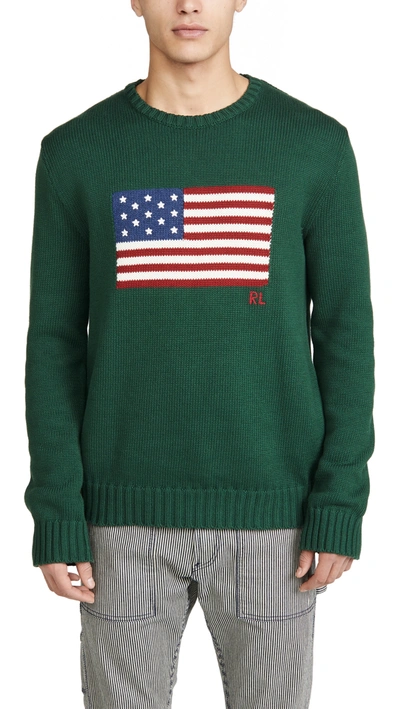 Polo Ralph Lauren Iconic Flag Cotton Intarsia-knit Sweater In Green