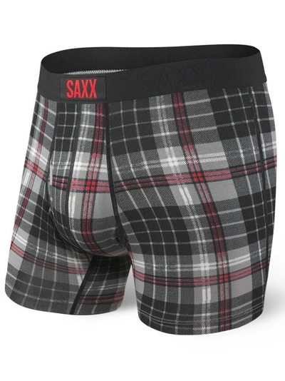 Saxx Ultra Plaid Three-d Relaxed Fit Boxer Briefs In Black Tartan