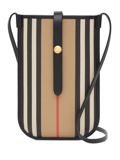 Burberry Icon Stripe E-canvas Phone Case With Crossbody Strap In Black