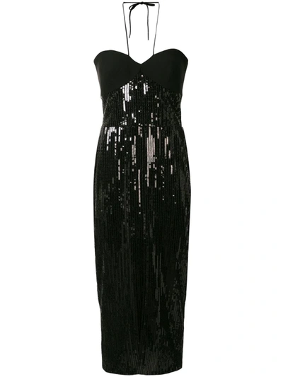 Rasario Black Sequined Midi Dress