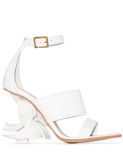 Alexander Mcqueen No.13 Floral-appliqued 80mm Leather Wedge Sandals In White
