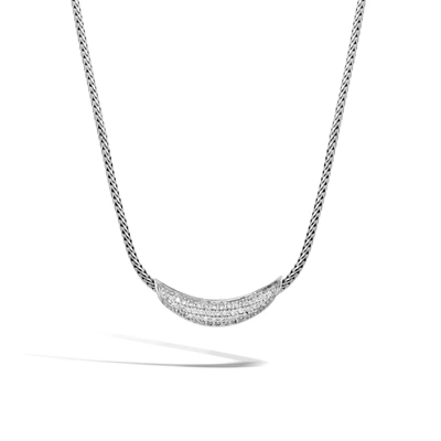 John Hardy Classic Chain Pavé Crescent Necklace In White Diamond