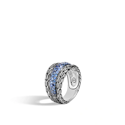 John Hardy Carved Multiband Ring In Blue Sapphire