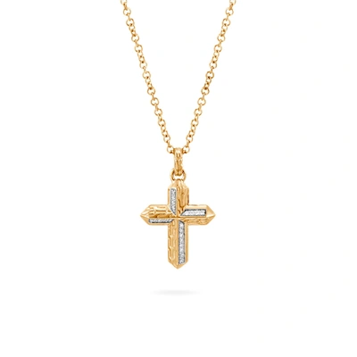 John Hardy Classic Chain' Diamond Encrusted 18k Gold Cross Pendant Rolo Chain Necklace In Yellow Gold