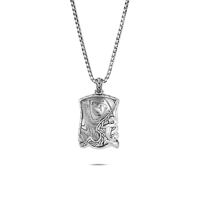 John Hardy Classic Chain Necklace Keris Dagger Dog Tag In Sterling Silver And Damascus Steel