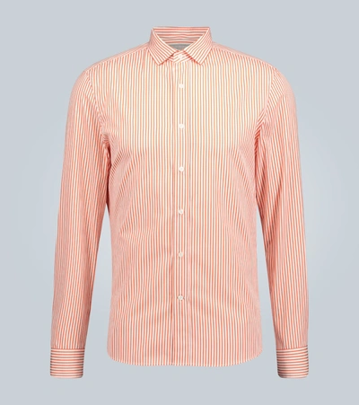 Brunello Cucinelli Striped Cotton Shirt In Orange