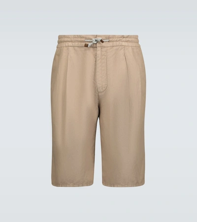 Brunello Cucinelli Linen And Cotton Blend Shorts In Brown