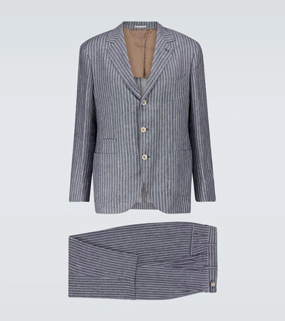 Brunello Cucinelli Striped Linen Suit In Blue