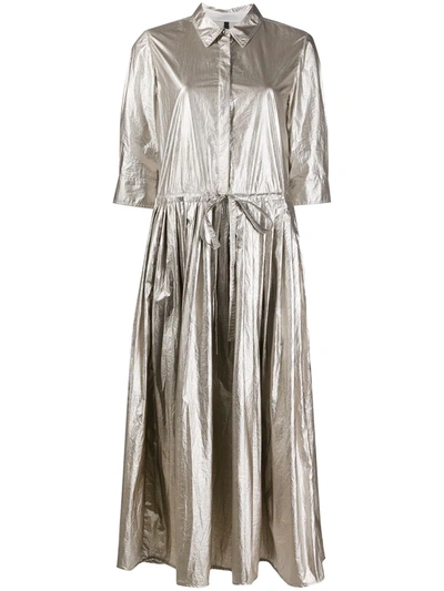 Sara Lanzi Pleated Metallic-satin Shirt Dress In Silver