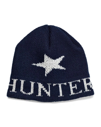 Butterscotch Blankees Kid's Single Star Metallic Beanie Hat, Personalized In Navy/silver
