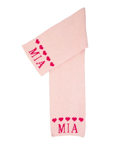 Butterscotch Blankees Kid's String Of Hearts Scarf, Personalized In Pale Pink/pink