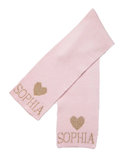 Butterscotch Blankees Kid's Metallic Single Heart Scarf, Personalized In Pale Pink/gold
