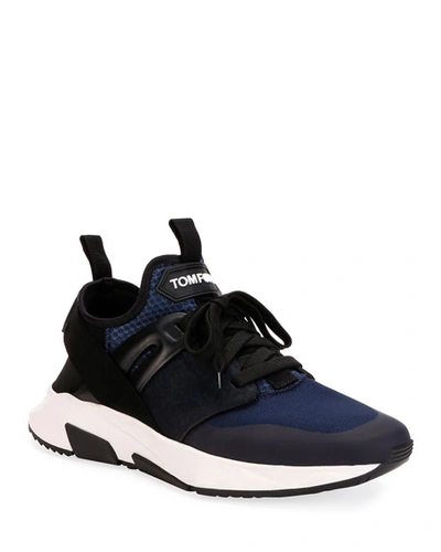 Tom Ford Men's Mesh & Leather Heel-strap Trainer Sneakers In Blue