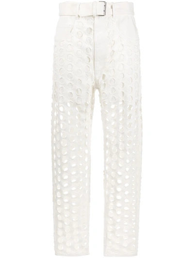 Maison Margiela Drilled Cotton Denim Jeans W/ Belt In White