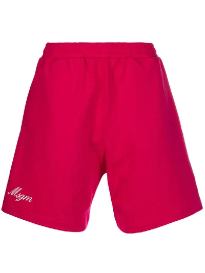 Msgm Logo Print Track Shorts In Red