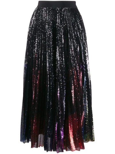 Msgm Pleated Sequined Tulle Midi Skirt In Multi