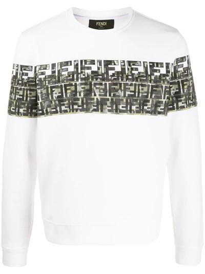 Fendi Camouflage Ff Stripe Crewneck Sweatshirt In White