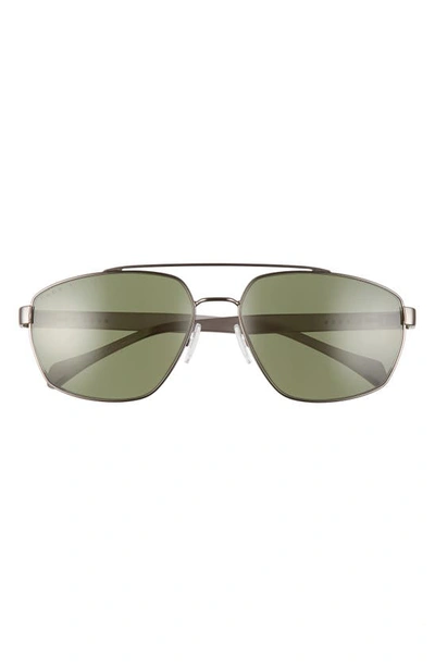 Hugo Boss 61mm Polarized Aviator Sunglasses In Silver/ Green