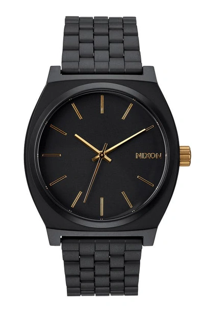 Nixon 'the Time Teller' Stainless Steel Bracelet Watch, 37mm In Matte Black/ Gold