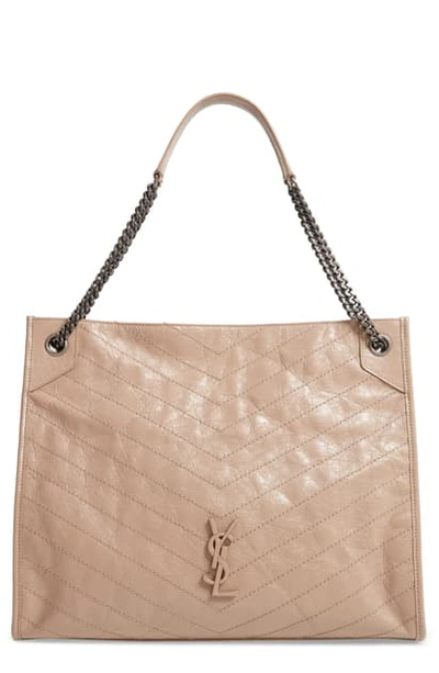 Saint Laurent Large Niki Calfskin Leather Shopper In Gold Sand