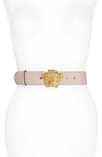 Versace Palazzo Medusa Buckle Leather Belt In Rosa