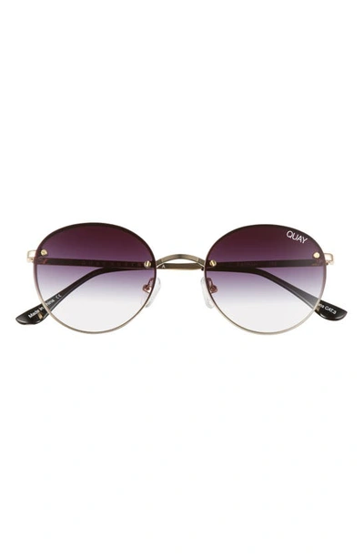 Quay X Elle Ferguson Farrah 53mm Round Sunglasses In Gold/ Fade