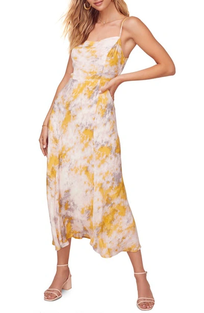 Astr Journey Sleeveless Printed Maxi Dress In Lemon-pink Tie Dye