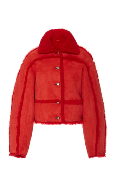 Saks Potts Kahlo Genuine Shearling Crop Jacket In Red