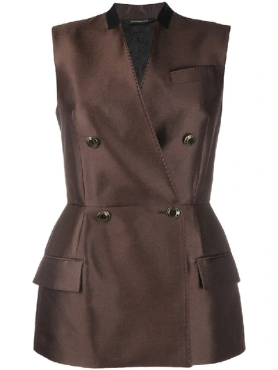 Givenchy Peplum Double Breasted Wool & Silk Vest In Brown