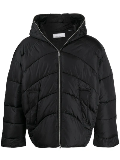 Random Identities Faux-leather Puffer Jacket In Black