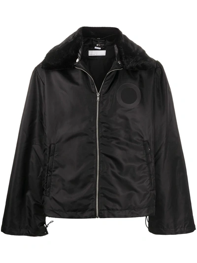 Random Identities Wide Collar Padded Jacket In Black