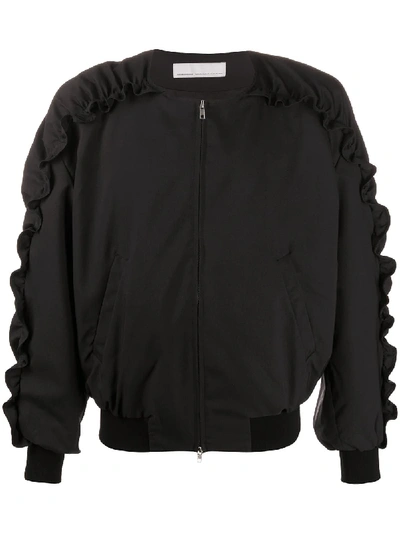 Random Identities Ruffle Trim Bombe Jacket In Black