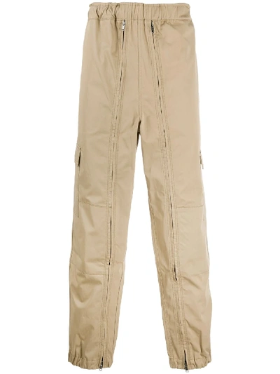 Random Identities Full Zip Multi-pocket Cargo Trousers In Neutrals