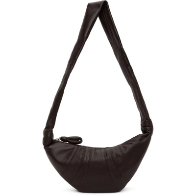 Lemaire Small Coated Linen Canvas Croissant Shoulder Bag In Black