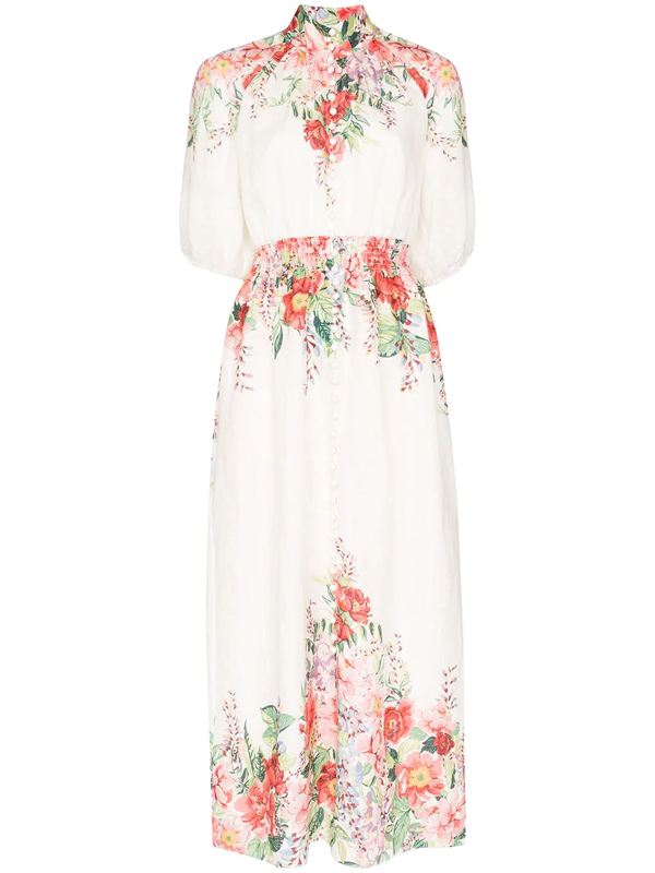 Zimmermann Floralprint Shirred Maxi Dress In White ModeSens