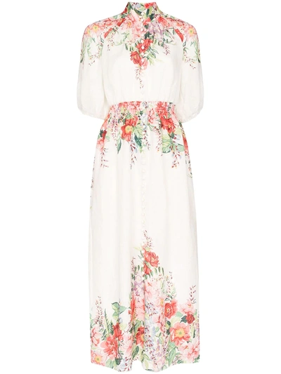 Zimmermann Floral-print Shirred Maxi Dress In White