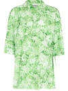 Ganni Oversized Floral Print Wrap Shirt In Green