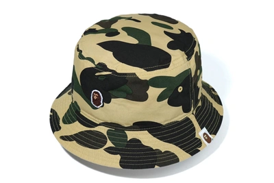 Pre-owned Bape  1st Camo Ape Head One Point Bucket Hat Yellow