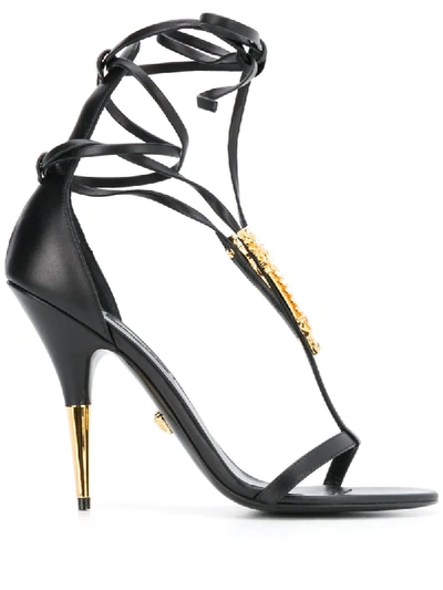 Versace Sandals In Black Leather