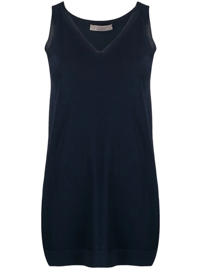 D-exterior V-neck Knitted Vest In Blue