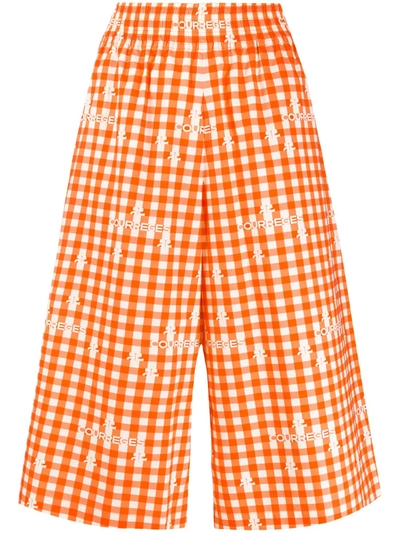 Courrèges Over-the-knee Length Check Shorts In Orange