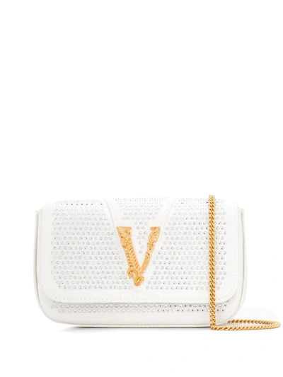 Versace Virtus Embellished Shoulder Bag In White