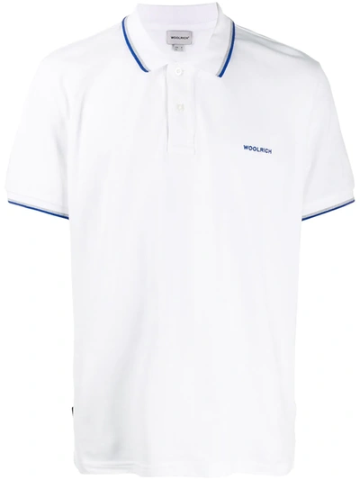 Woolrich Embroidered Logo Stripe Polo Shirt In White