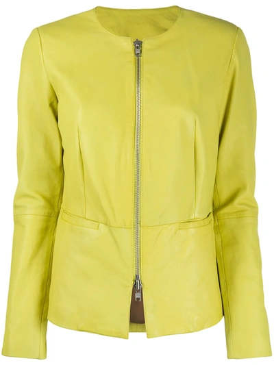 Sword 6.6.44 Round Neck Leather Jacket In Yellow