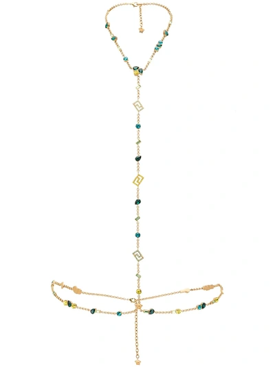 Versace Crystal Embellished Necklace/body Belt In Gold