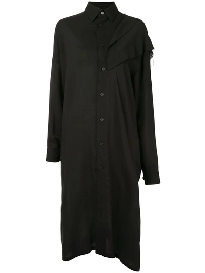 Yohji Yamamoto Asymmetrical Long Ruffled Shirt In Black