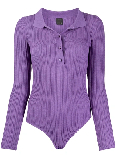 Pinko Long-sleeved Knitted Polo Top In Purple