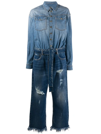 Pinko Distressed Cropped Jumpsuit In Blue