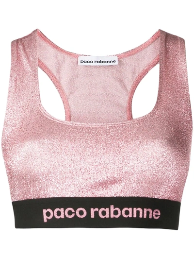 Paco Rabanne Stretch Lurex Jersey Bra W/logo Band In Pink